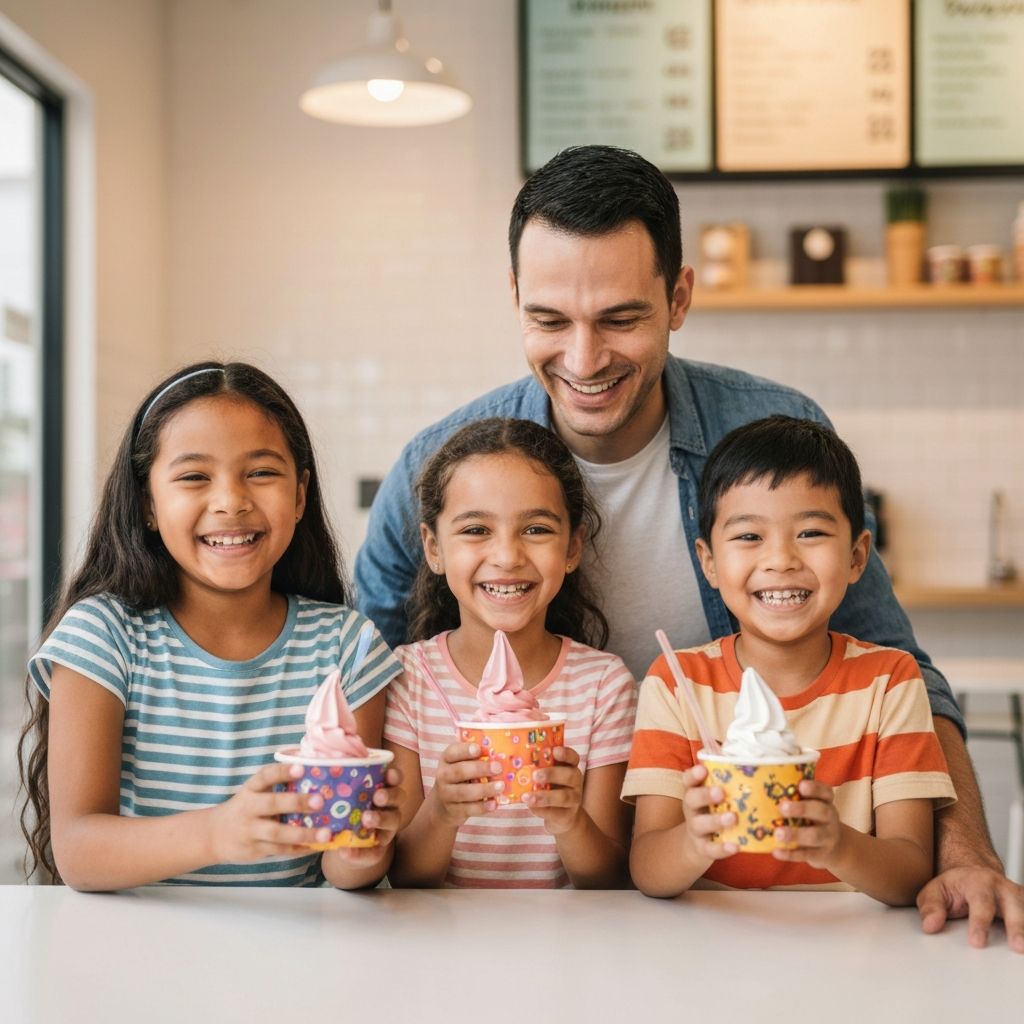 Happy family enjoying frozen yogurt together